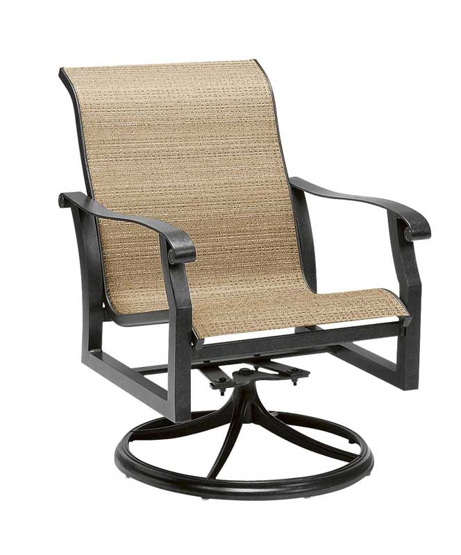 Cortland Sling Aluminum Swivel Rocking Dining Chair by Woodard - Image 2